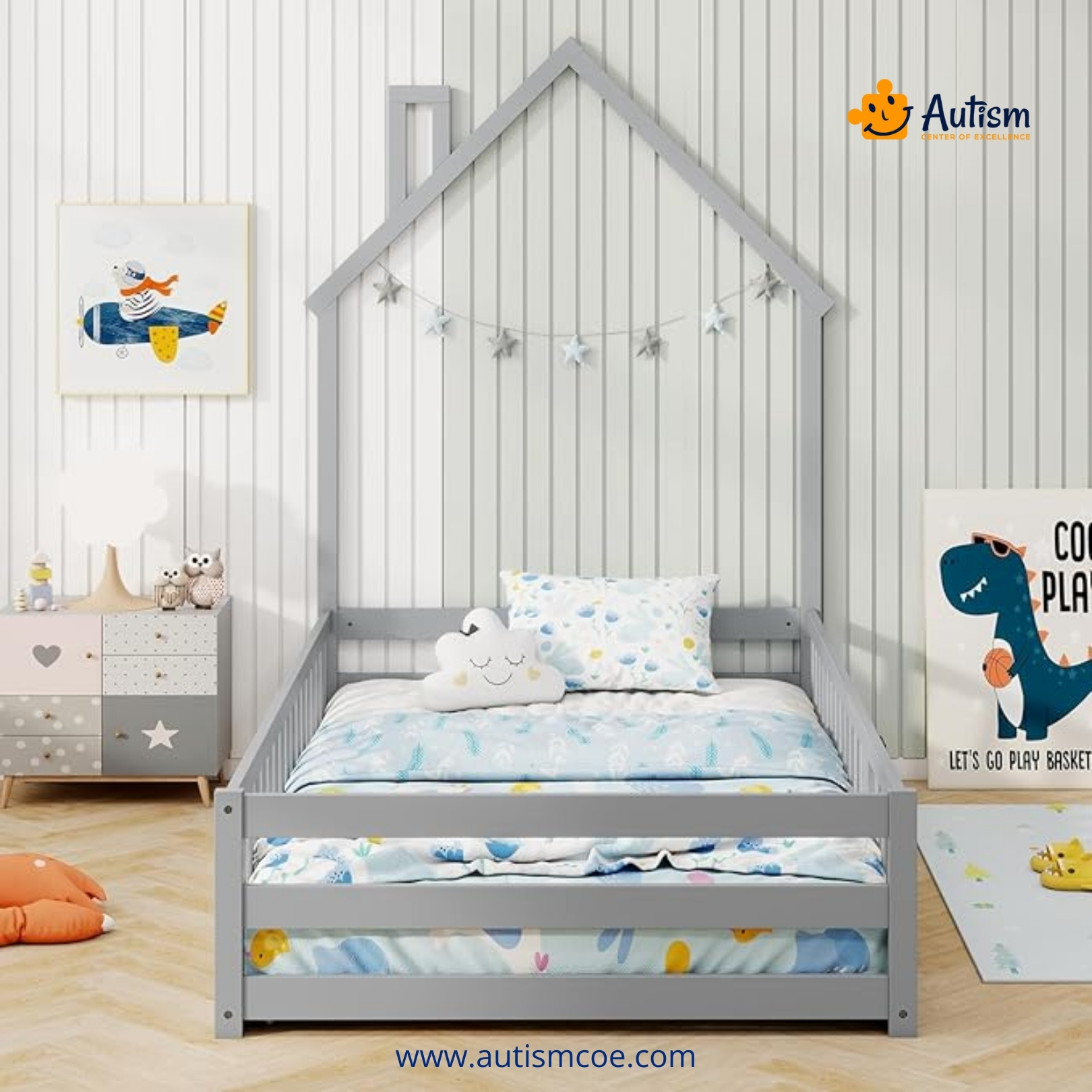 House-Shaped Twin Floor Bed Frame for Kids